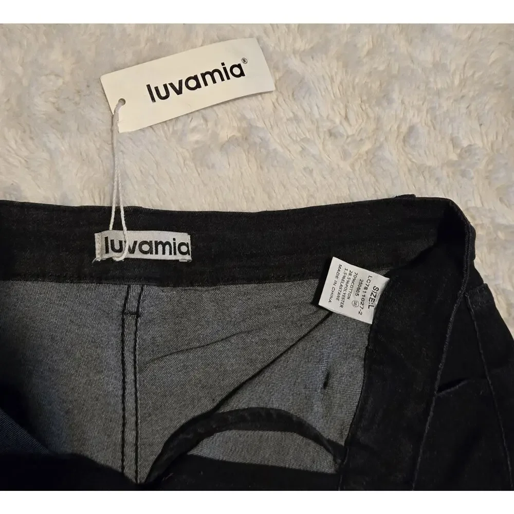 WOMAN BLACK JEAN SKORT BY LUVAMIA SIZE L NWT